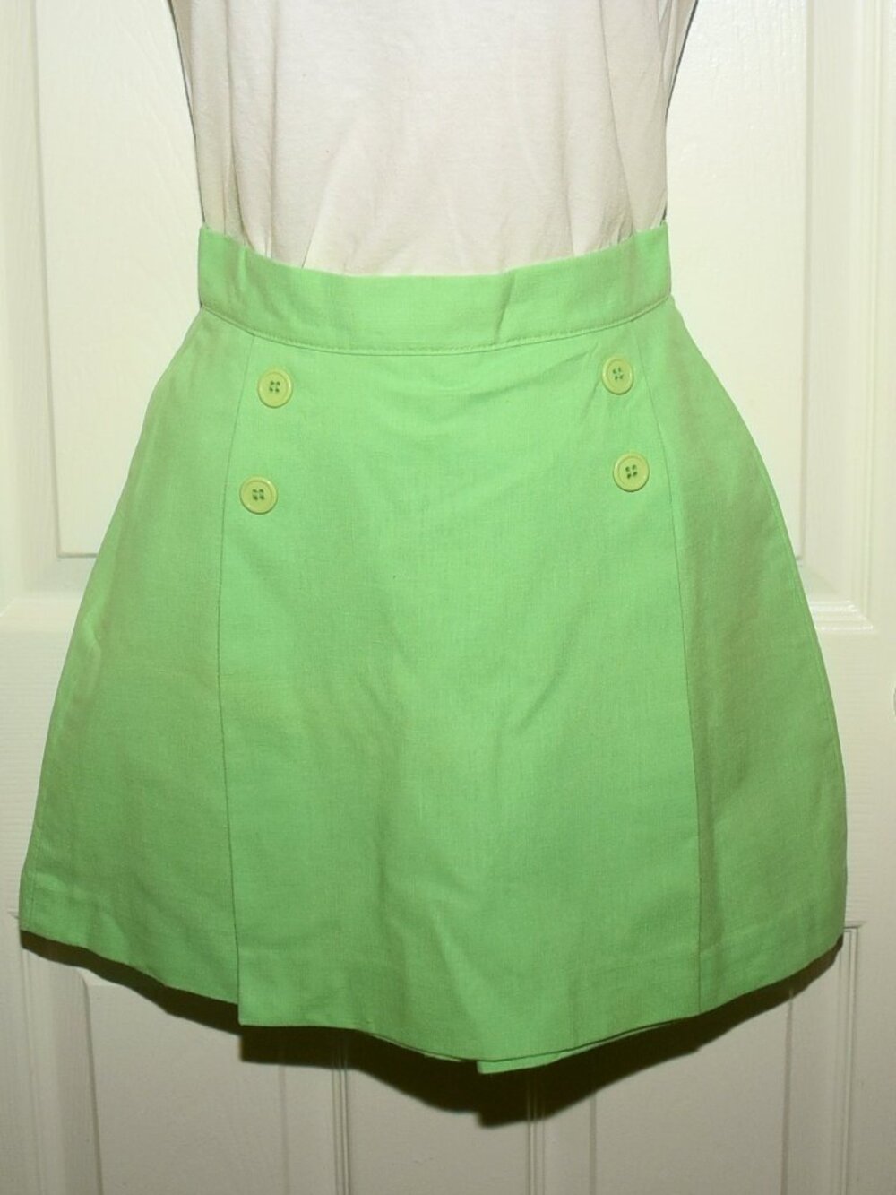 VTG 70s Green Cotton Blend Short Culotte XXS Golf Tennis Ten Four Button Detail